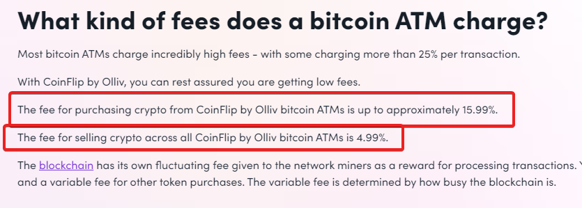 Screenshot showing high cryptocurrency ATM transaction fees and charges displayed on an ATM screen