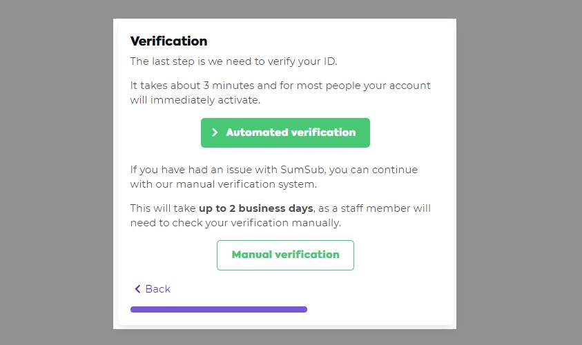 Easy Crypto NZ automated verification option with instant verification button