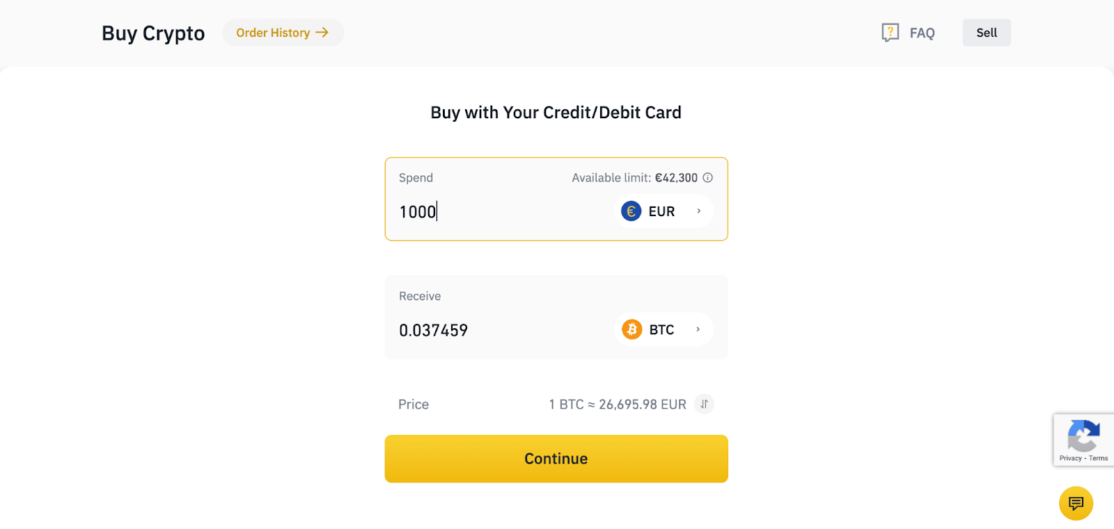 Binance NZ buy interface showing cryptocurrency selection and amount input
