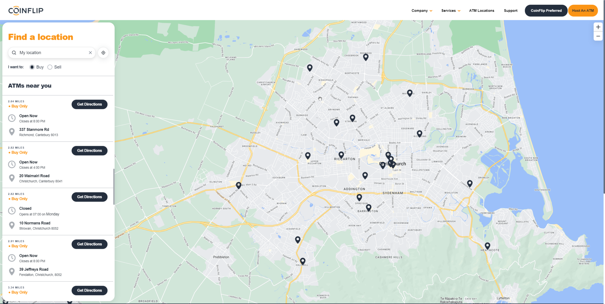 Interactive map showing Coinflip crypto ATM locations across different countries and cities