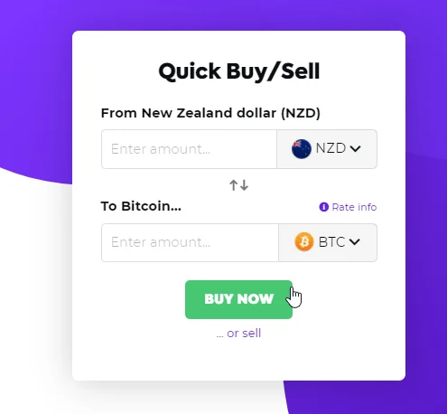 Easy Crypto NZ exchange interface showing cryptocurrency selection and NZD amount input