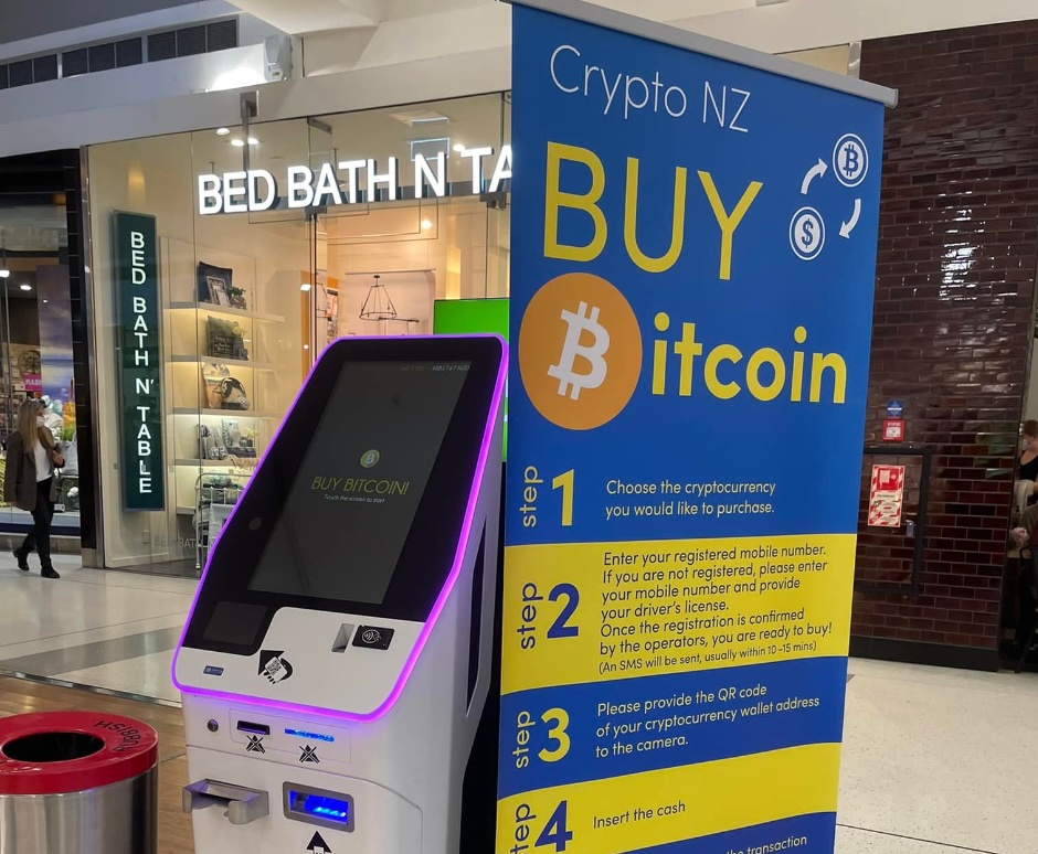 Bitcoin ATM machine located in a shopping mall